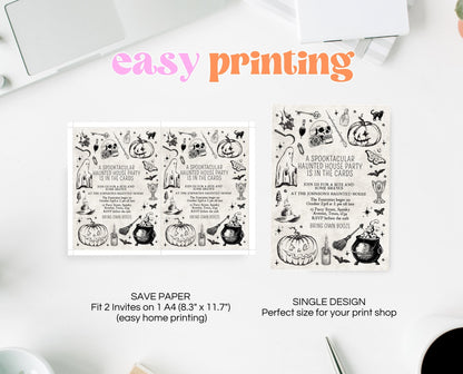 Editable Vintage Halloween Invitation, Haunted House in the Cards Halloween Party Invite, Printable Halloween Invite, Halloween House Party