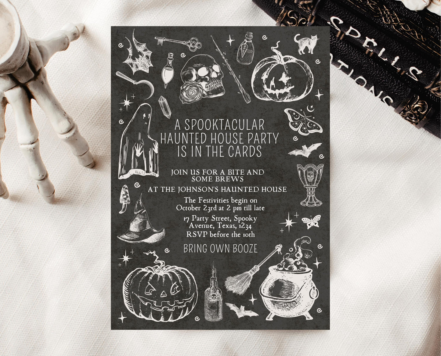 Editable Vintage Halloween Invitation, Haunted House in the Cards Halloween Party Invite, Printable Halloween Invite, Halloween House Party