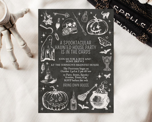 Editable Vintage Halloween Invitation, Haunted House in the Cards Halloween Party Invite, Printable Halloween Invite, Halloween House Party