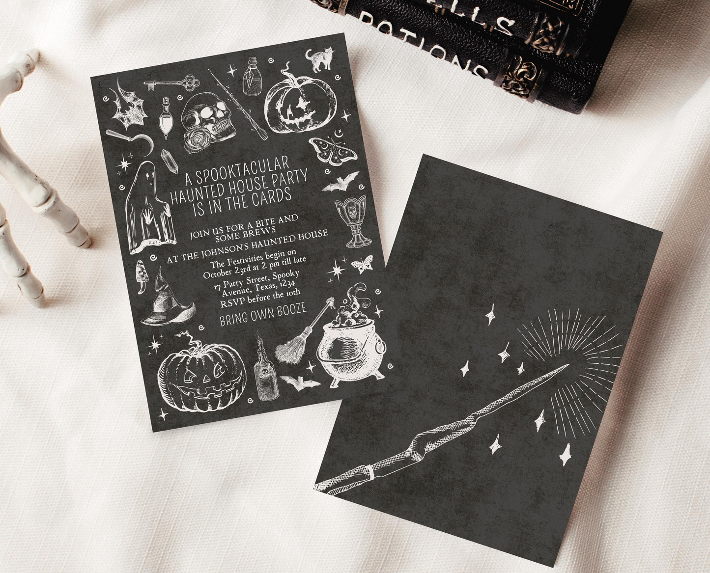 Editable Vintage Halloween Invitation, Haunted House in the Cards Halloween Party Invite, Printable Halloween Invite, Halloween House Party