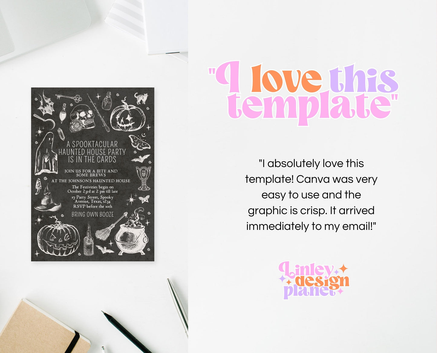Editable Vintage Halloween Invitation, Haunted House in the Cards Halloween Party Invite, Printable Halloween Invite, Halloween House Party