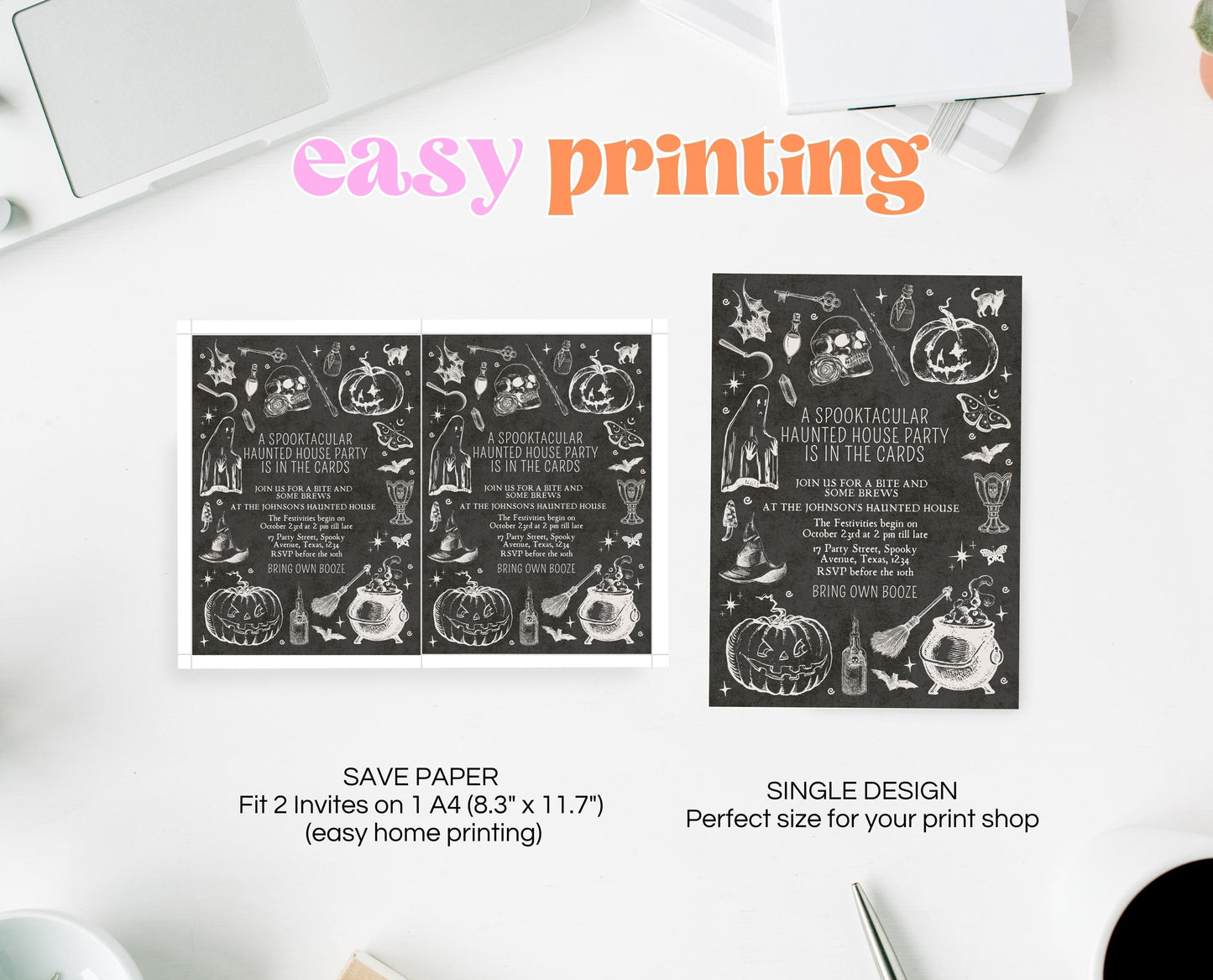 Editable Vintage Halloween Invitation, Haunted House in the Cards Halloween Party Invite, Printable Halloween Invite, Halloween House Party