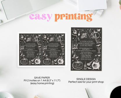 Editable Vintage Halloween Invitation, Haunted House in the Cards Halloween Party Invite, Printable Halloween Invite, Halloween House Party