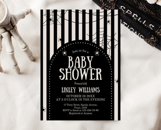 Editable Halloween Baby Shower Invitation, Gender Neutral Halloween Baby Shower Invitation Template, Spider Web Baby Shower Invite, HBSC02