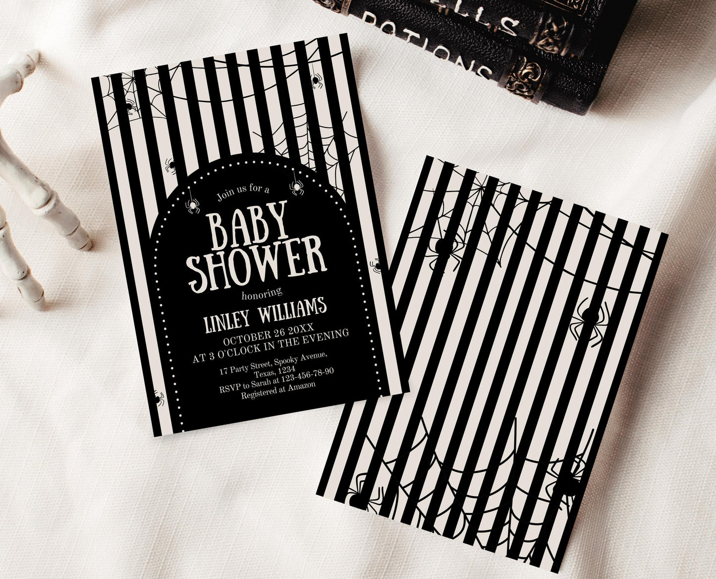 Editable Halloween Baby Shower Invitation, Gender Neutral Halloween Baby Shower Invitation Template, Spider Web Baby Shower Invite, HBSC02