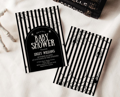 Editable Halloween Baby Shower Invitation, Gender Neutral Halloween Baby Shower Invitation Template, Spider Web Baby Shower Invite, HBSC02