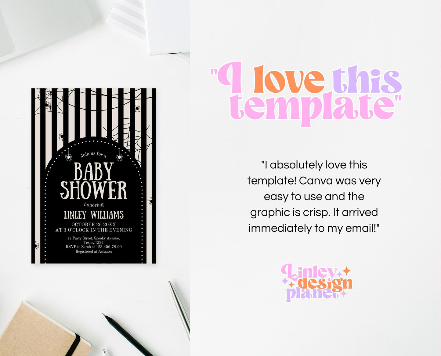 Editable Halloween Baby Shower Invitation, Gender Neutral Halloween Baby Shower Invitation Template, Spider Web Baby Shower Invite, HBSC02