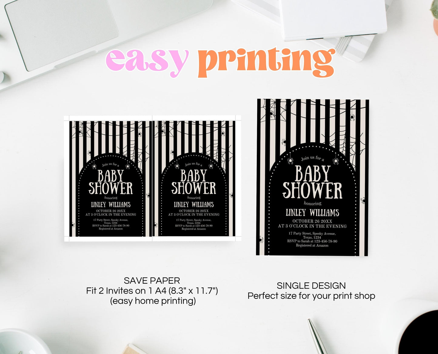 Editable Halloween Baby Shower Invitation, Gender Neutral Halloween Baby Shower Invitation Template, Spider Web Baby Shower Invite, HBSC02