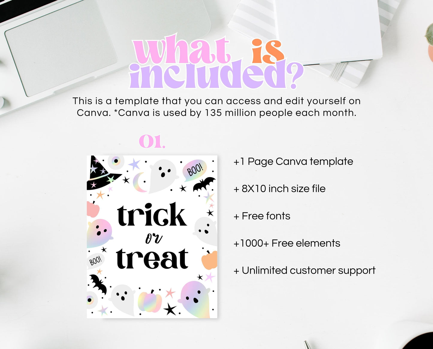 Trick Or Treat Sign Pastel Halloween Birthday, Holographic Halloween Sign, Spooky Sign, Pink And Purple Halloween Decor, Printable, PHBP02