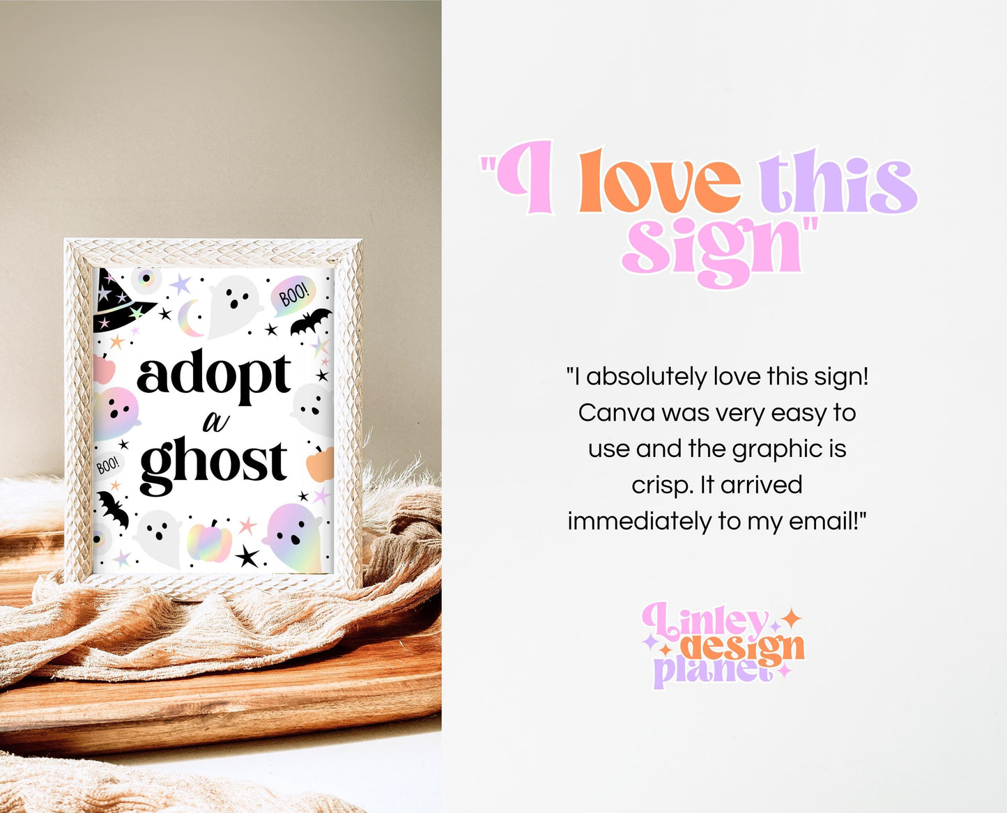 Adopt A Ghost Sign Pastel Halloween Birthday, Holographic Halloween Sign, Spooky Sign, Pink And Purple Halloween Decor, Printable, PHBP02