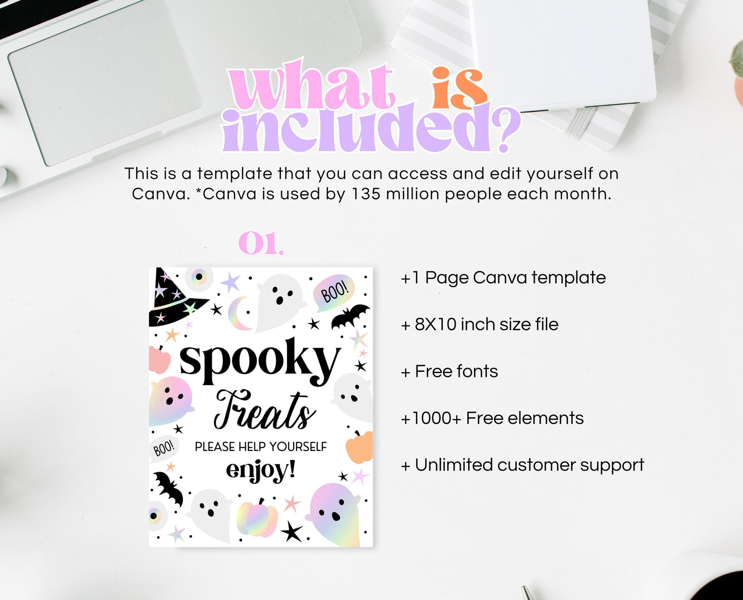Spooky Treats Sign Pastel Halloween Birthday, Holographic Halloween Sign, Spooky Sign, Pink And Purple Halloween Decor, Printable, PHBP02