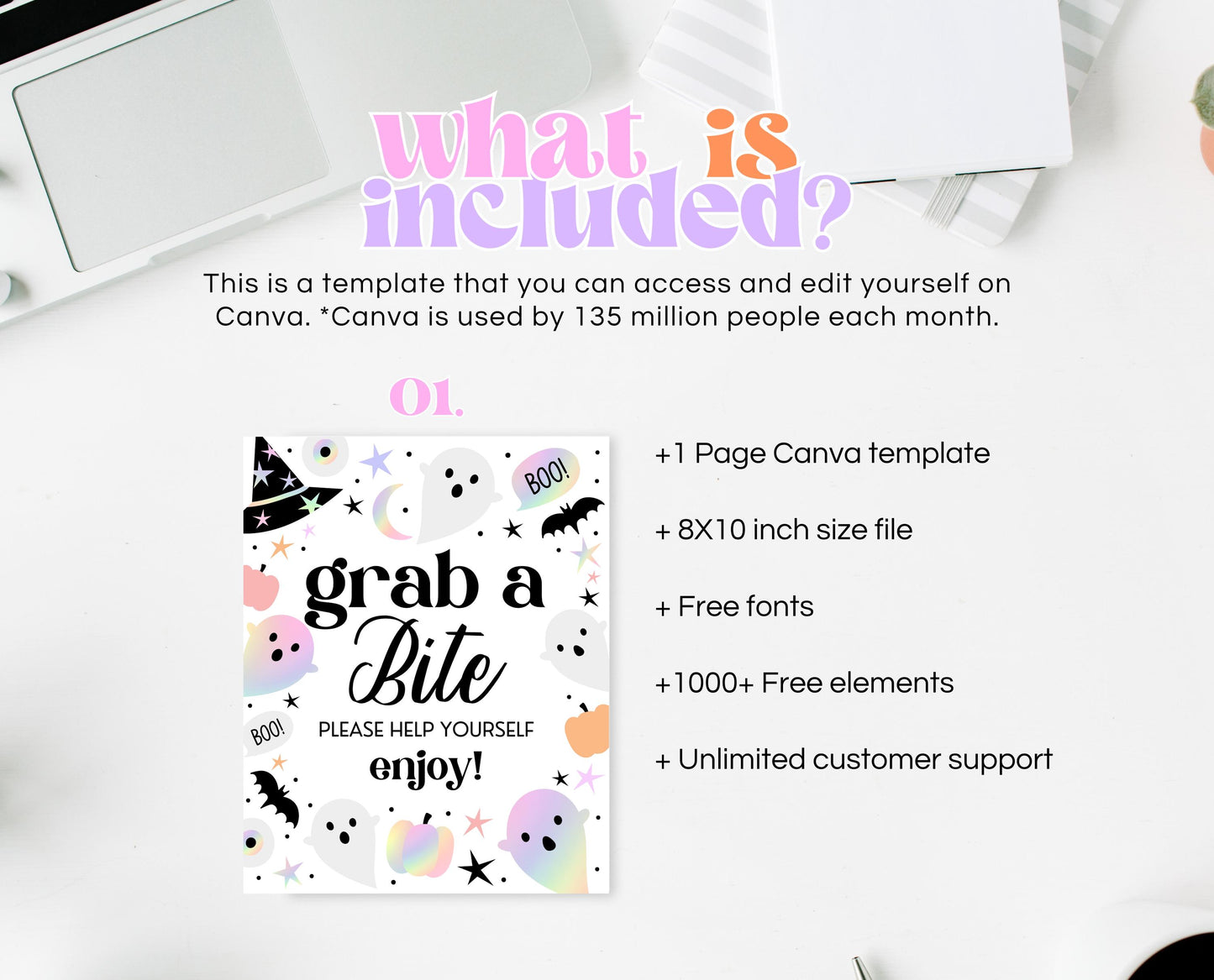 Grab A Bite Sign Pastel Halloween Birthday, Holographic Halloween Sign, Food Sign, Pink And Purple Halloween Decor, Printable, PHBP02