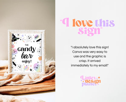 Candy Bar Sign Pastel Halloween Birthday, Holographic Halloween Sign, Candy Treat Sign, Pink And Purple Halloween Decor, Printable, PHBP02