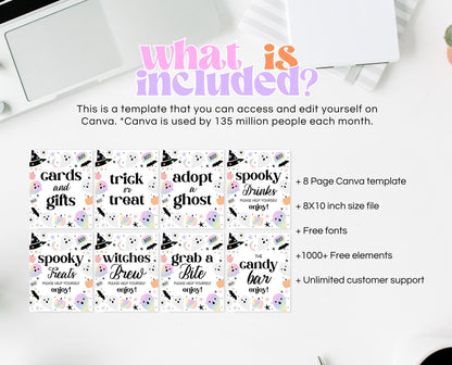Editable Pastel Halloween Birthday Sign Bundle, Girl Halloween Sign Set, Holographic Halloween, Pink And Purple, Template, Printable, PHBP02