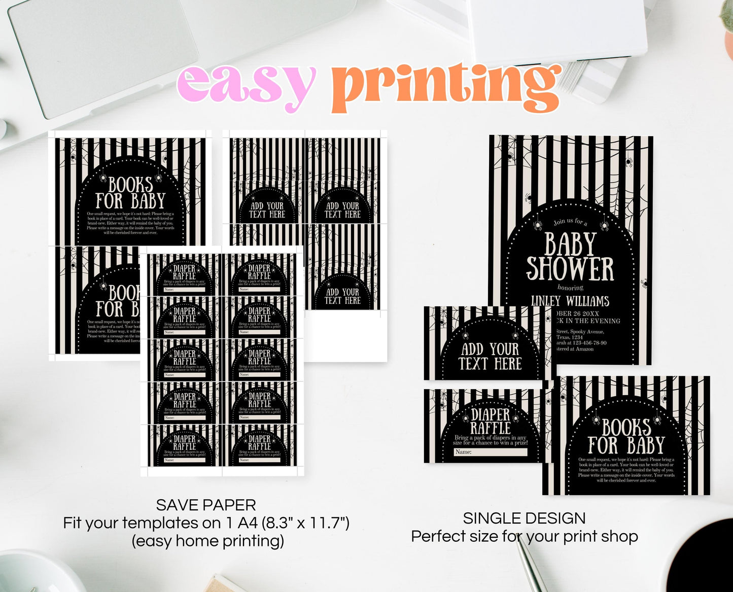 Editable Halloween Baby Shower Invitation Bundle, Gender Neutral Halloween Baby Shower Invitation Template, Spider Web Baby Shower, HBSC02