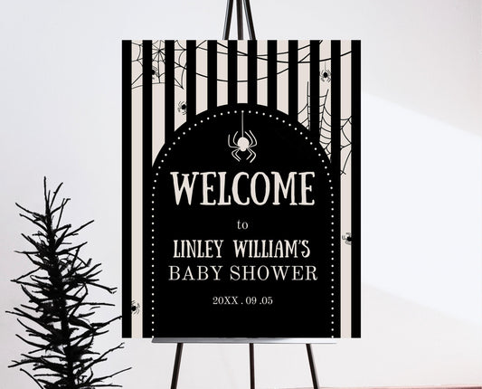 Editable Halloween Baby Shower Welcome Sign, Gender Neutral Halloween Baby Shower Welcome Poster, Spider Web Baby Shower Entry Sign, HBSC02