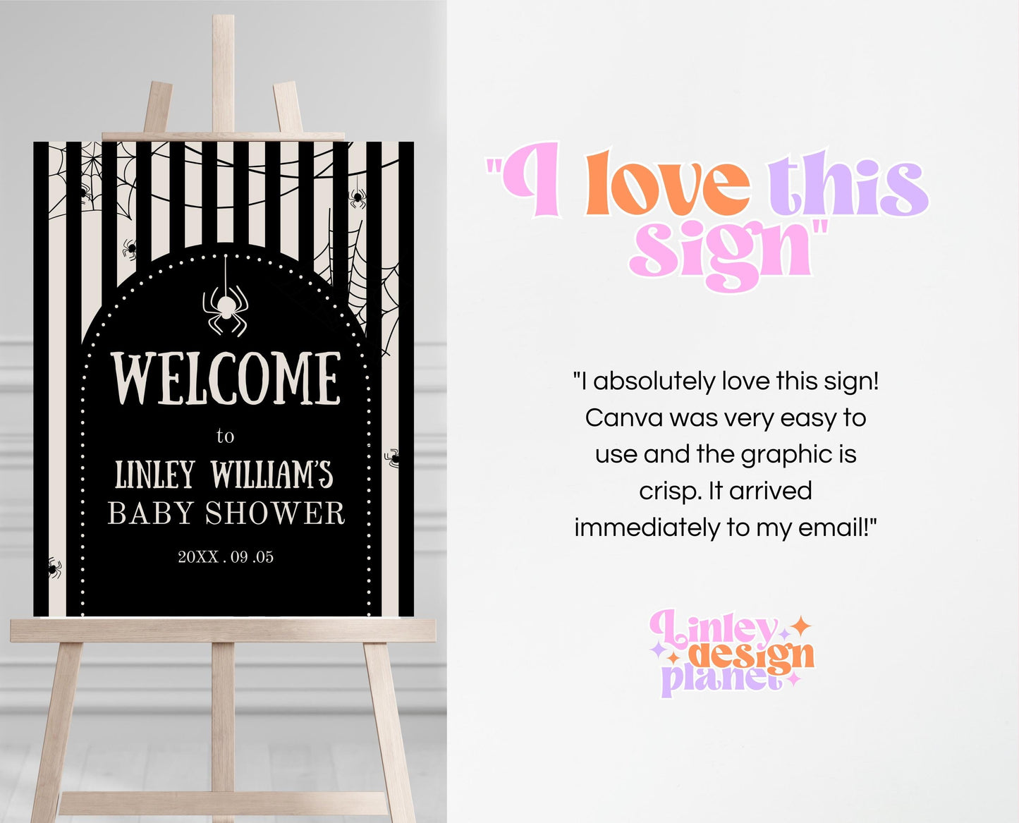 Editable Halloween Baby Shower Welcome Sign, Gender Neutral Halloween Baby Shower Welcome Poster, Spider Web Baby Shower Entry Sign, HBSC02