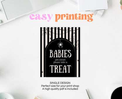 Babies Are Sweet Sign Halloween Baby Shower, Halloween Baby Shower Sign, Printable Halloween Sign, Dark Spider Halloween Baby Shower, HBSC02