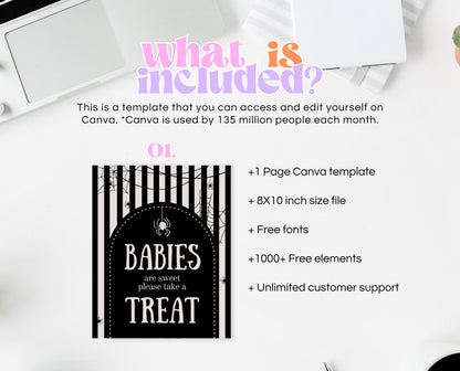 Babies Are Sweet Sign Halloween Baby Shower, Halloween Baby Shower Sign, Printable Halloween Sign, Dark Spider Halloween Baby Shower, HBSC02