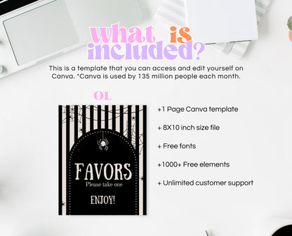 Favors Sign Halloween Baby Shower, Black Halloween Baby Shower Sign, Printable Halloween Sign, Spider Halloween Baby Shower, HBSC02