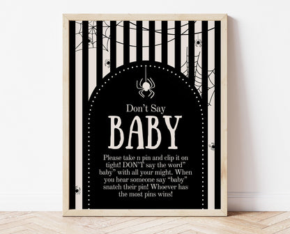 Don't Say Baby Sign Halloween Baby Shower, Halloween Baby Shower Game Sign, Printable Halloween Sign, Spider Halloween Baby Shower, HBSC02
