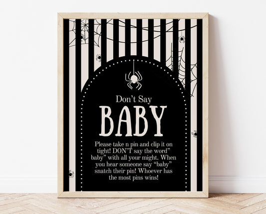 Don't Say Baby Sign Halloween Baby Shower, Halloween Baby Shower Game Sign, Printable Halloween Sign, Spider Halloween Baby Shower, HBSC02
