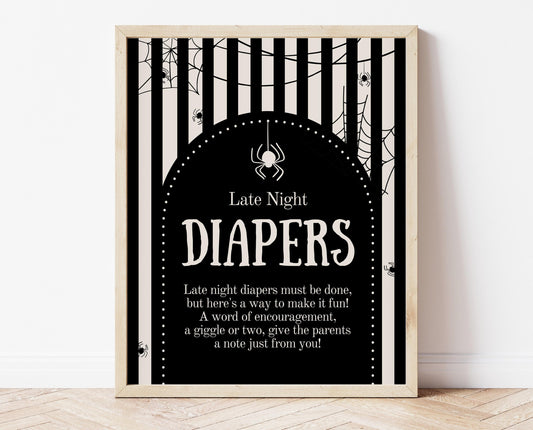 Late Night Diapers Sign Halloween Baby Shower, Halloween Baby Shower Sign, Printable Halloween Sign, Spider Halloween Baby Shower, HBSC02