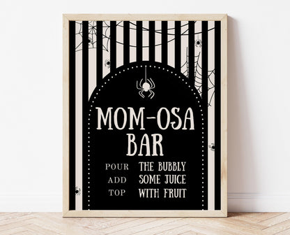 Mom-osa Sign Halloween Baby Shower, Halloween Baby Shower Mimosa Sign, Printable Halloween Sign, Spider Baby Shower Sign Halloween, HBSC02