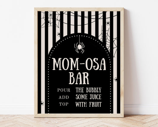 Mom-osa Sign Halloween Baby Shower, Halloween Baby Shower Mimosa Sign, Printable Halloween Sign, Spider Baby Shower Sign Halloween, HBSC02