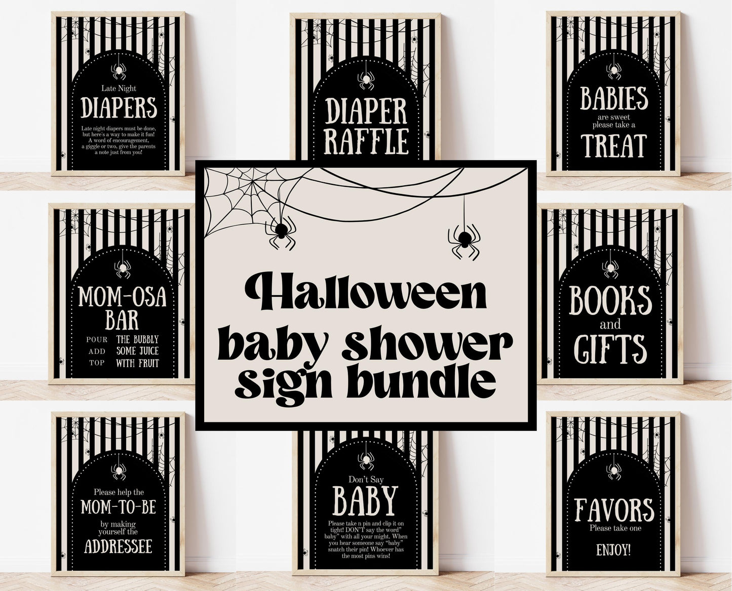 Editable Spider Halloween Baby Shower Sign Bundle, Halloween Baby Shower Sign Set, Printable Halloween Sign, Halloween, HBSC02