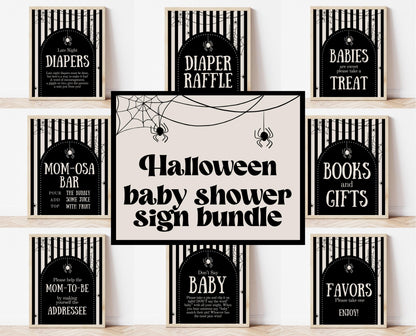 Editable Spider Halloween Baby Shower Sign Bundle, Halloween Baby Shower Sign Set, Printable Halloween Sign, Halloween, HBSC02