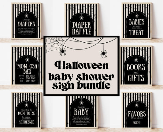 Editable Spider Halloween Baby Shower Sign Bundle, Halloween Baby Shower Sign Set, Printable Halloween Sign, Halloween, HBSC02