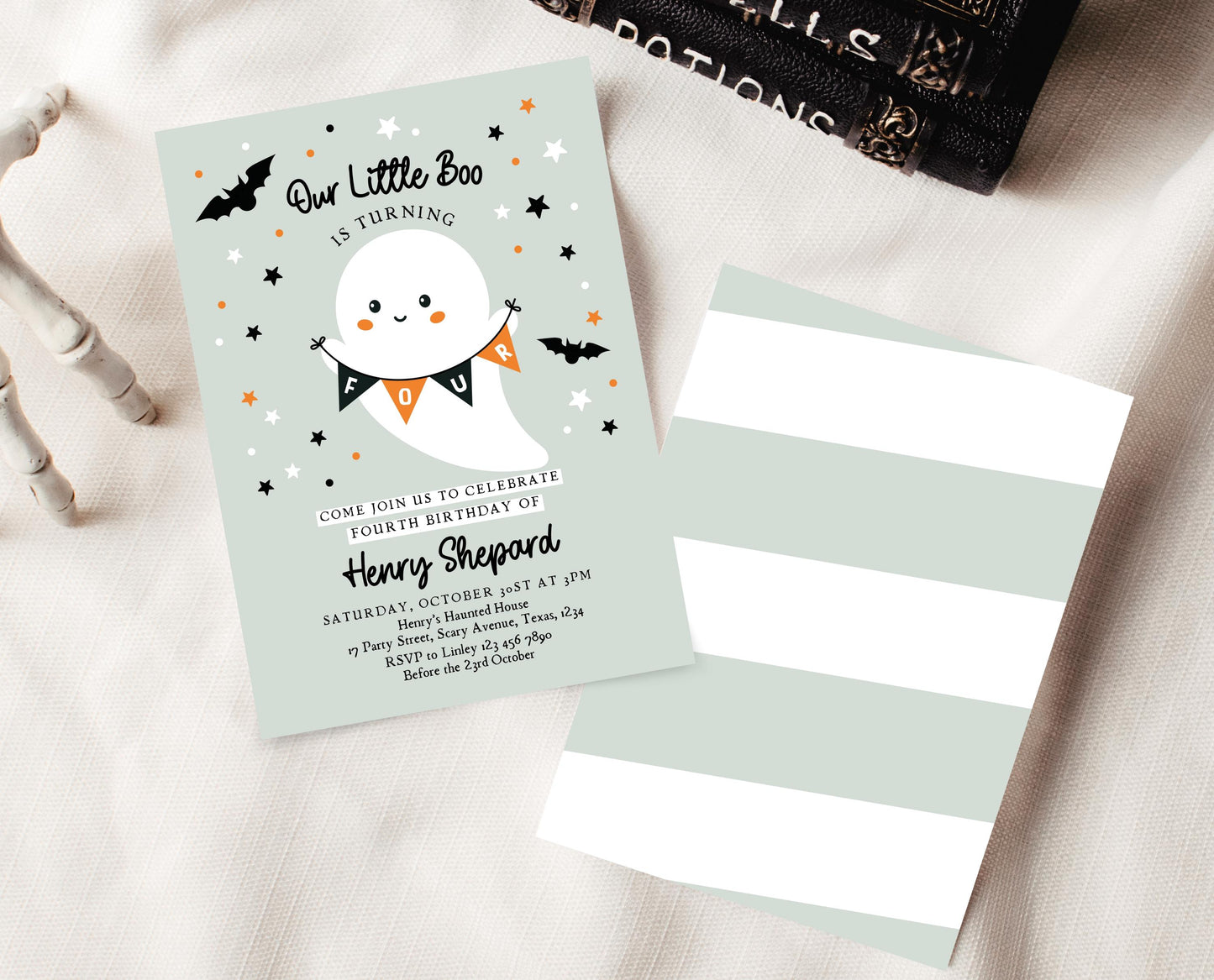 Editable Halloween Fourth Birthday Invitation, Halloween Costume Party Invitation, Spooky Kids Invite, Ghost Halloween Invitation Template