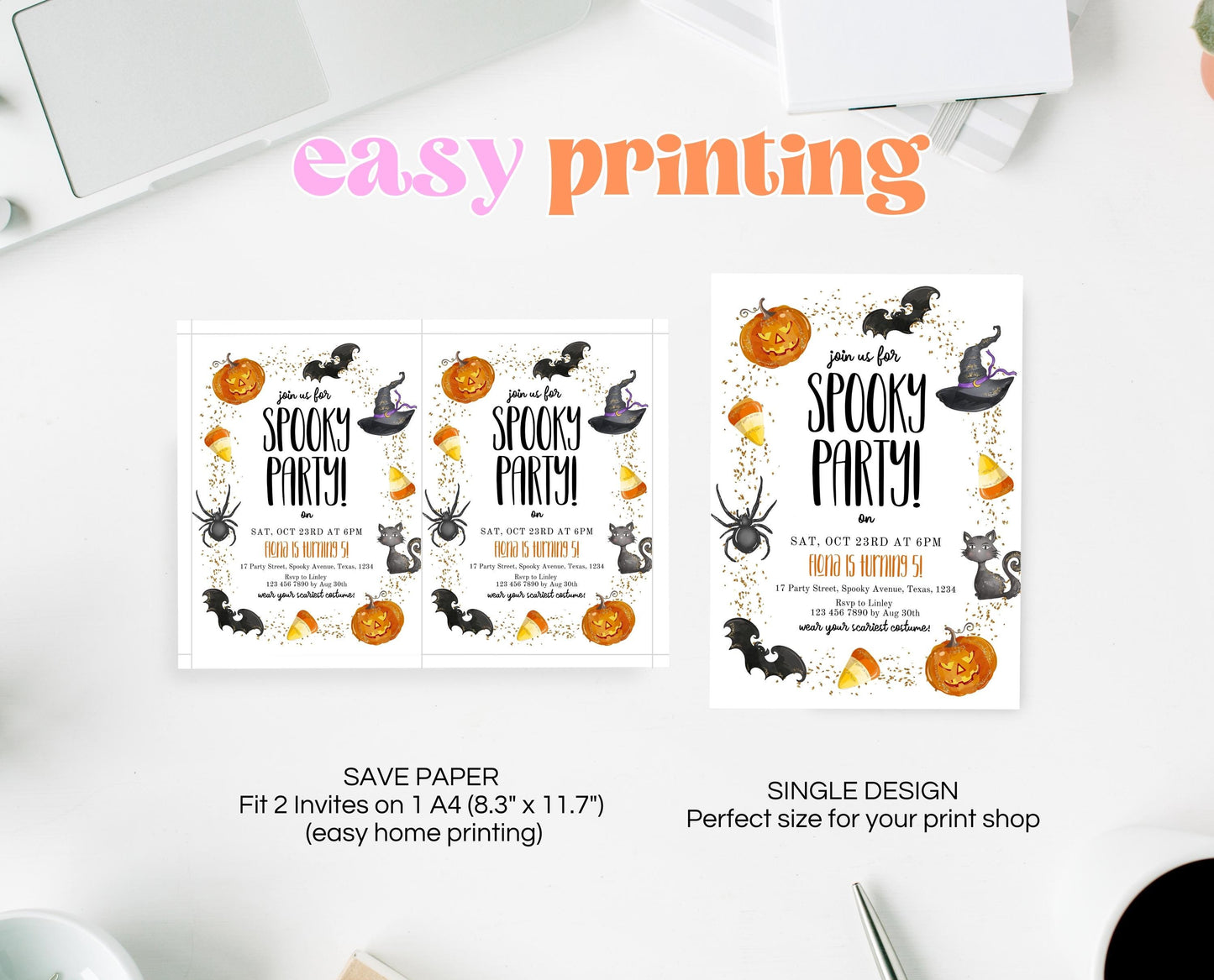 Editable Spooky Party Invitation, Minimal Halloween Invitation, Printable Halloween Candy Invite, Halloween Pumpkin Party Invitation
