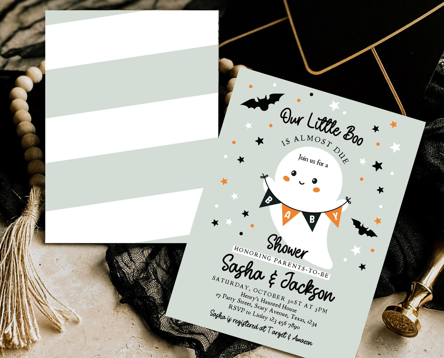 Editable Spooky Halloween Baby Shower Invitation, A Little Boo Is Almost Due Baby Shower Invitation, Halloween Baby Shower Template