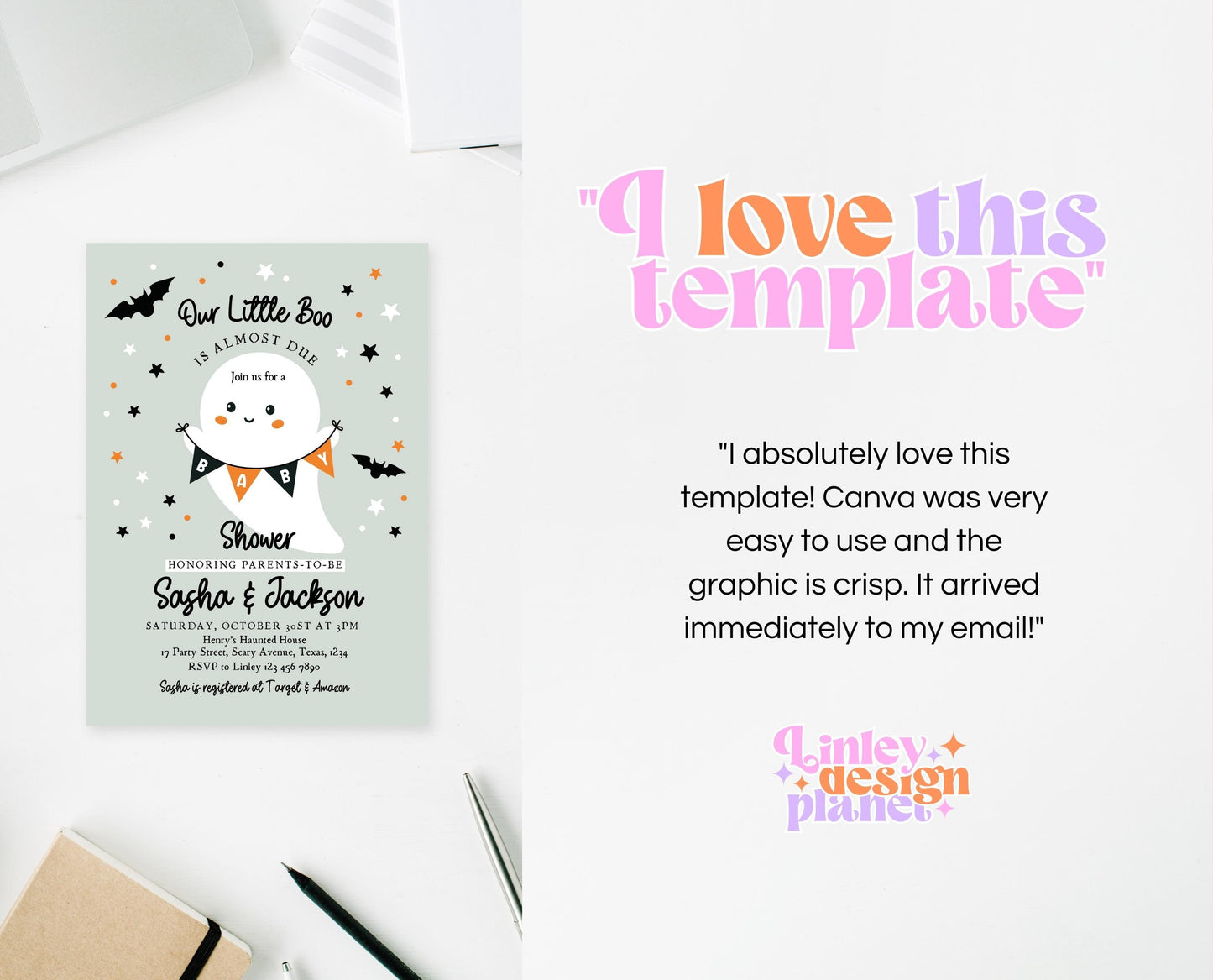 Editable Spooky Halloween Baby Shower Invitation, A Little Boo Is Almost Due Baby Shower Invitation, Halloween Baby Shower Template