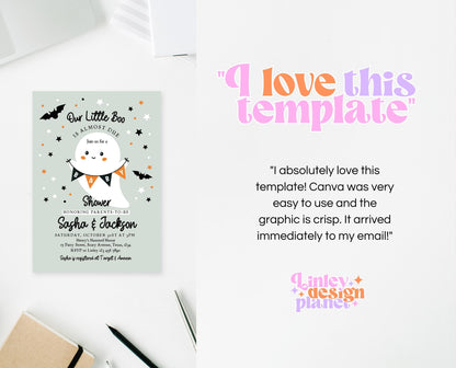 Editable Spooky Halloween Baby Shower Invitation, A Little Boo Is Almost Due Baby Shower Invitation, Halloween Baby Shower Template