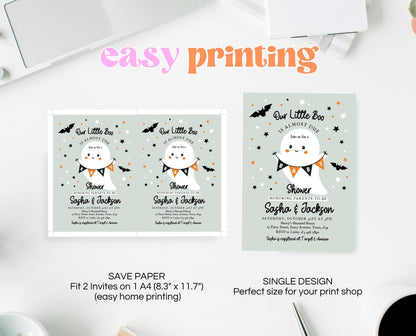 Editable Spooky Halloween Baby Shower Invitation, A Little Boo Is Almost Due Baby Shower Invitation, Halloween Baby Shower Template