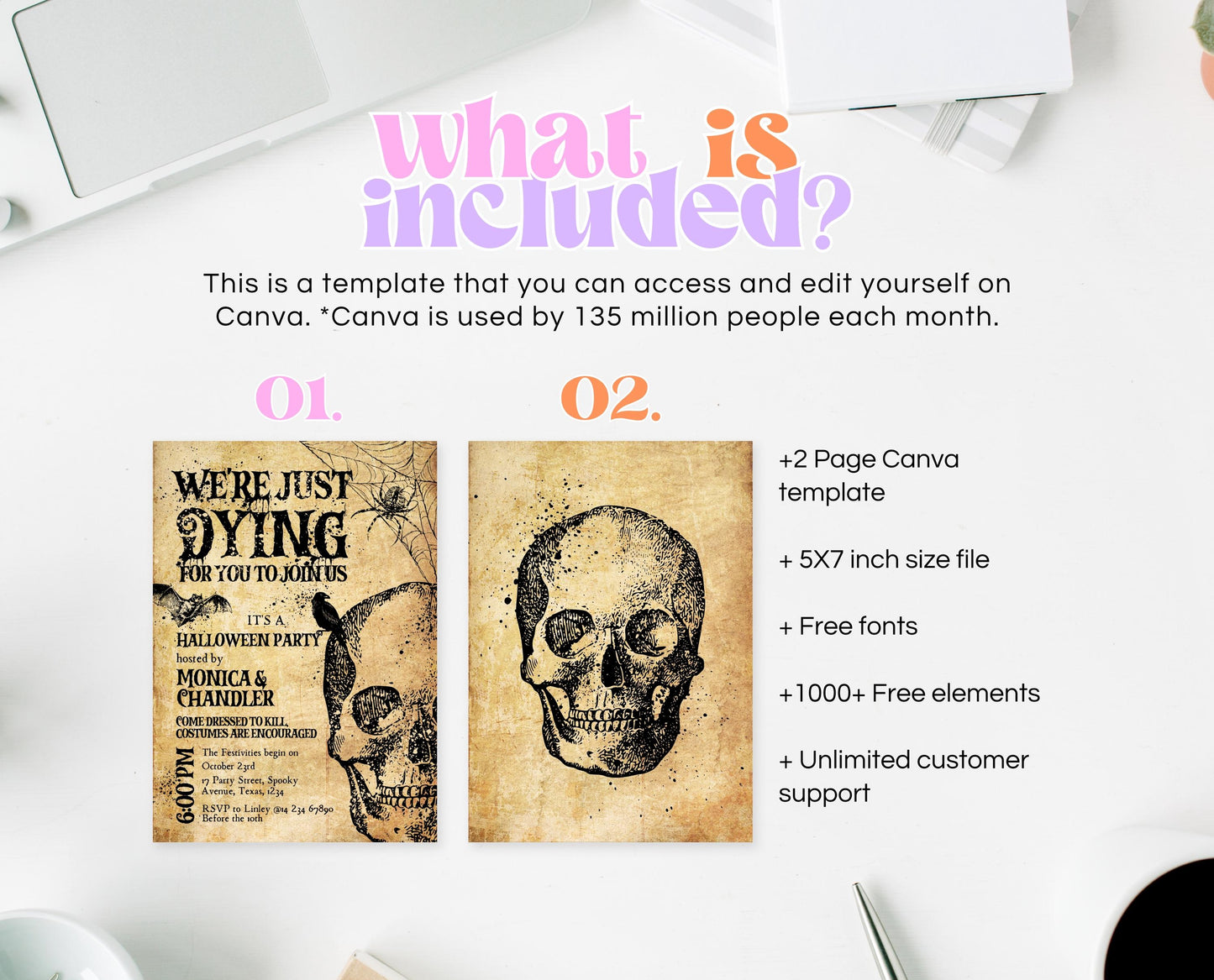 Editable Vintage Skull Halloween Party Invitation, Skull Halloween Party, Printable Halloween Birthday Invite, Vintage Halloween Invite