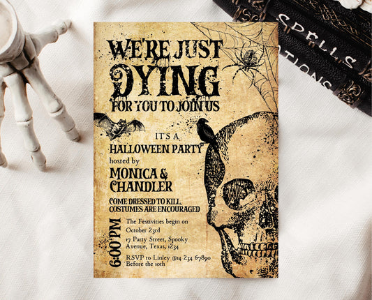 Editable Vintage Skull Halloween Party Invitation, Skull Halloween Party, Printable Halloween Birthday Invite, Vintage Halloween Invite