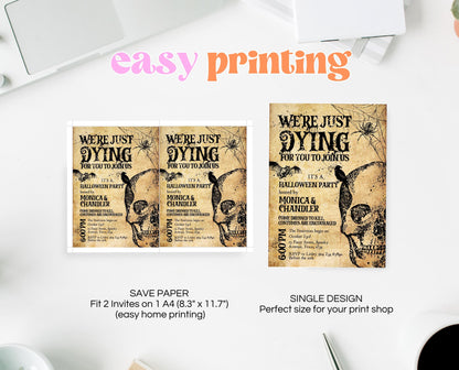 Editable Vintage Skull Halloween Party Invitation, Skull Halloween Party, Printable Halloween Birthday Invite, Vintage Halloween Invite
