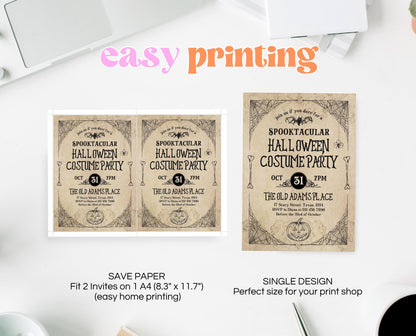 Editable Vintage Halloween Costume Party Invitation, Spooky Halloween Birthday Party, Printable Halloween Birthday Invite, Vintage Halloween