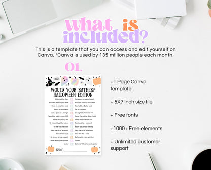 Halloween What Would You Rather Game, Halloween Trivia Game Template, Halloween Party Game, Halloween Printable Games, Halloween Party Games