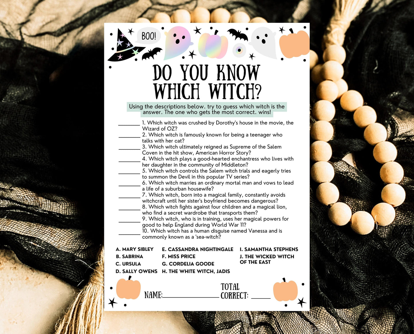 Halloween Witch Matching Game, Which Witch Game, Halloween Printable Games, Witches Game, Scary Movie Witch Game Template