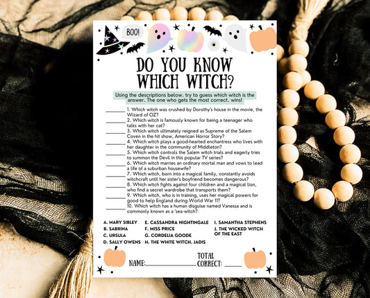 Halloween Witch Matching Game, Which Witch Game, Halloween Printable Games, Witches Game, Scary Movie Witch Game Template
