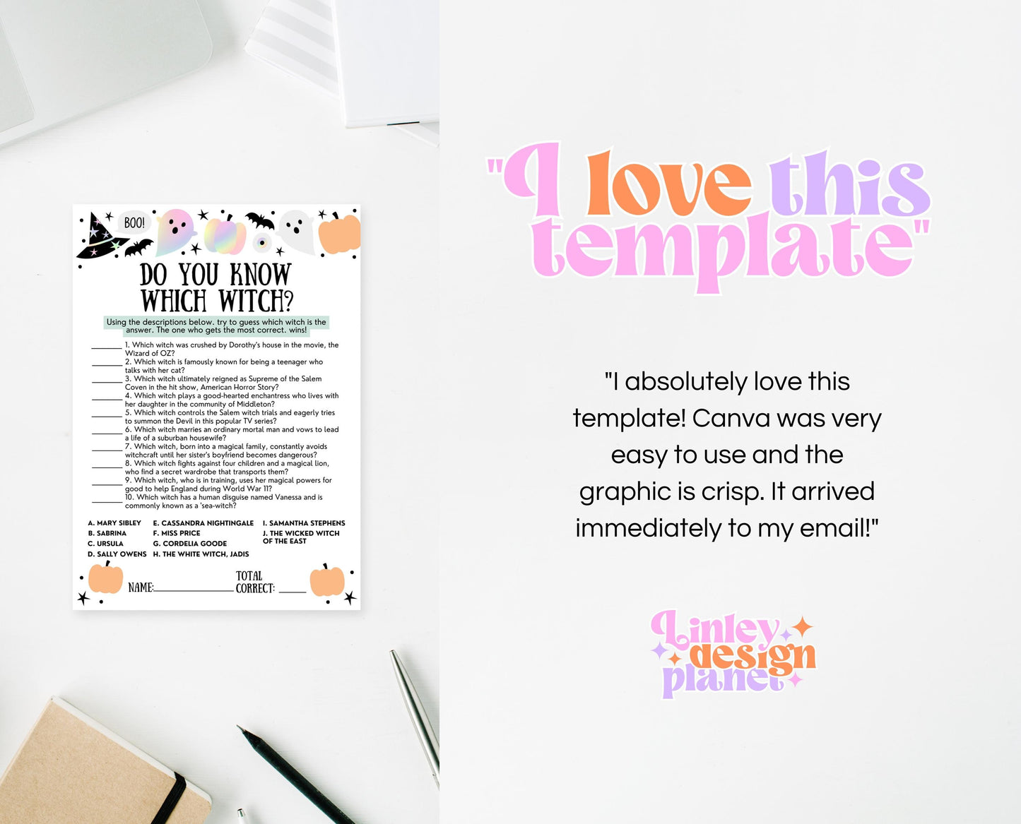 Halloween Witch Matching Game, Which Witch Game, Halloween Printable Games, Witches Game, Scary Movie Witch Game Template