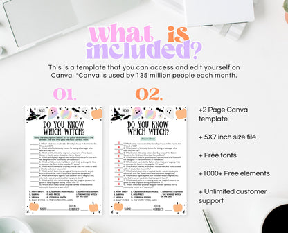 Halloween Witch Matching Game, Which Witch Game, Halloween Printable Games, Witches Game, Scary Movie Witch Game Template