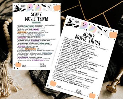 Halloween Scary Movie Trivia Game Template, Halloween Trivia, Halloween Party Game, Halloween Fun Games, Halloween Family Party Game