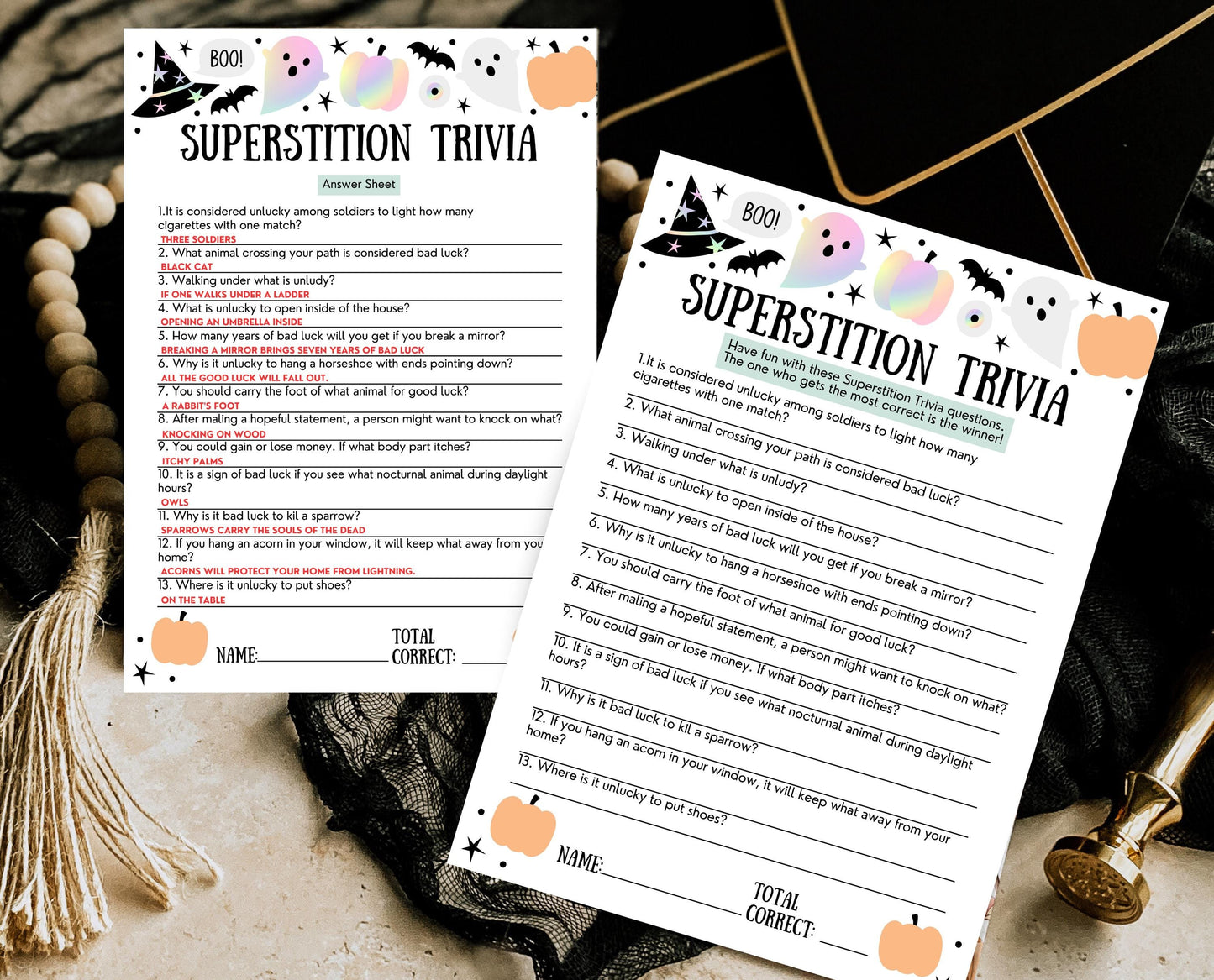 Halloween Superstition Trivia Game Template, Halloween Trivia, Halloween Party Game, Halloween Fun Games, Halloween Family Party Game