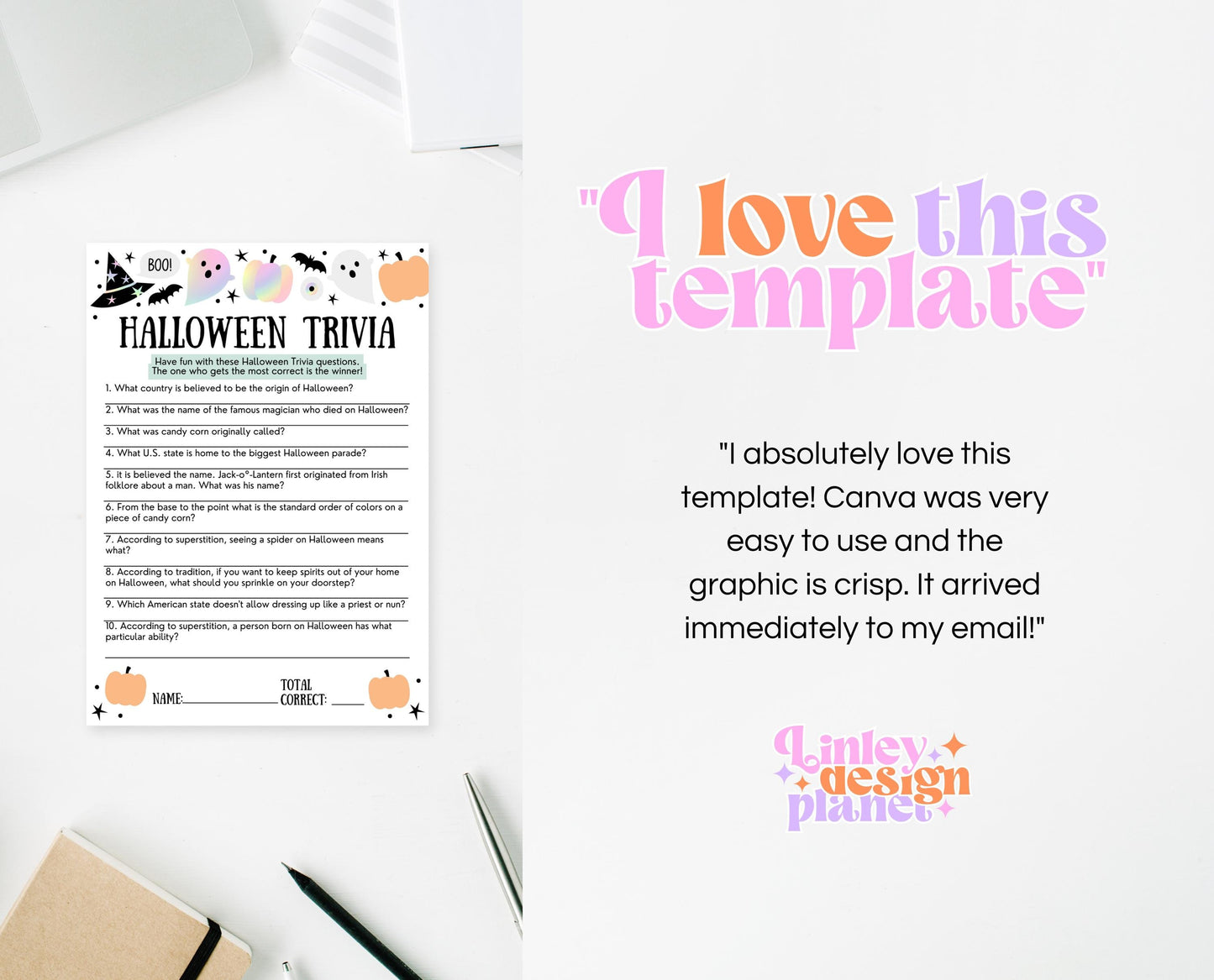 Halloween Trivia Game Template, Halloween Trivia, Halloween Party Game, Halloween Fun Games, Halloween Family Party Game